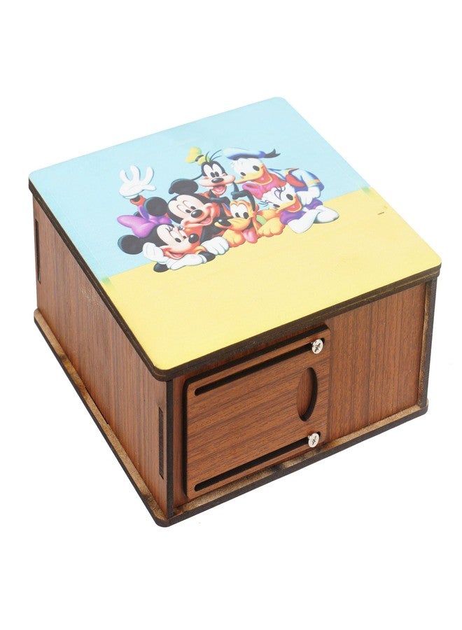 Craftzo Mickey Mouse Printed Wooden Money Saving Box | Piggy Bank | Cash Saver with Counting Target Coin Bank - Image 4